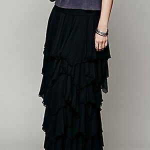 SIZE TRADE ONLY • RARE • Free People Summer Layers Maxi Skirt in Black •